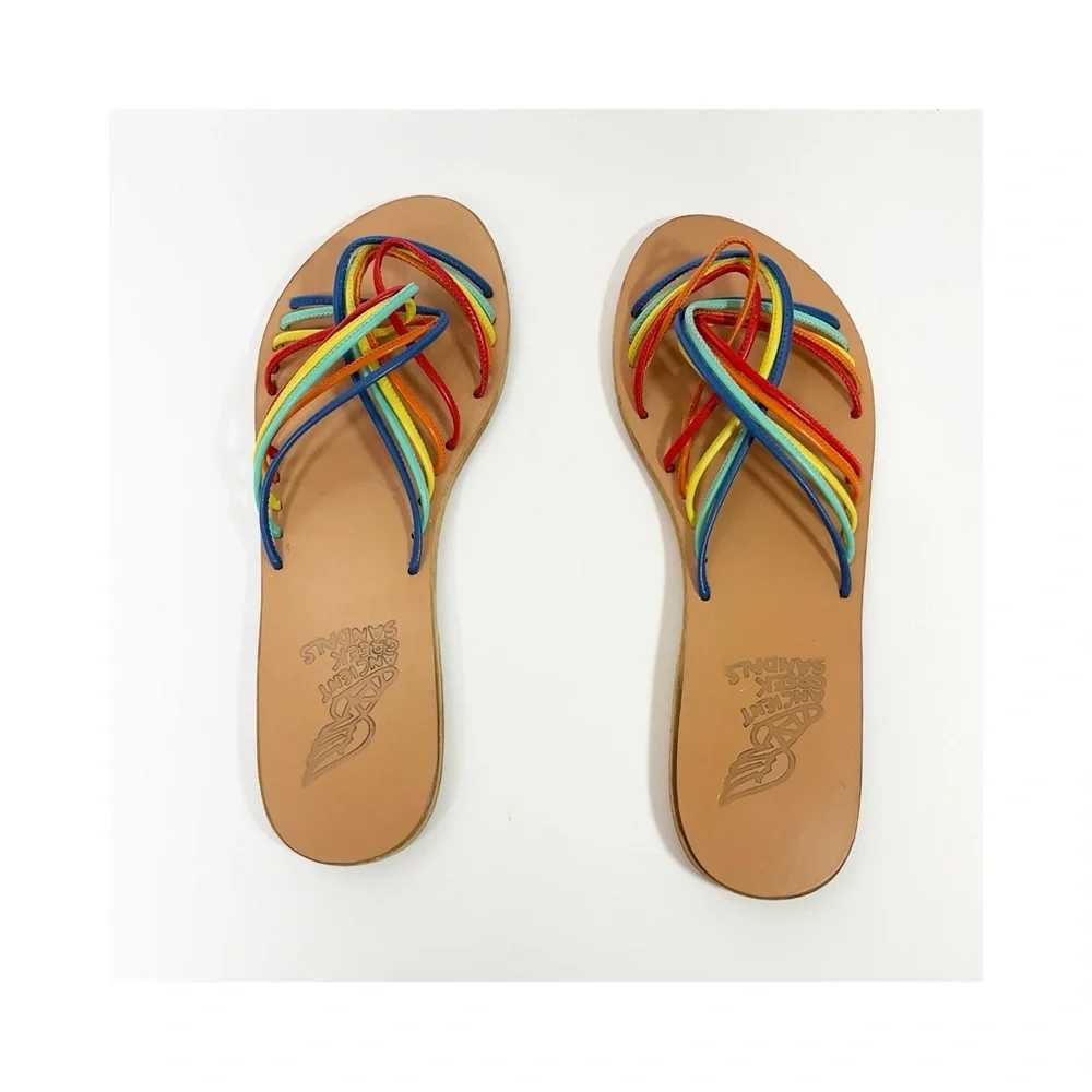 Ancient Greek Sandals Xanthi Strappy Rainbow Slides Sandals - Picture 7 of 8